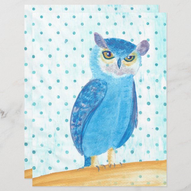 Schattige  Blauw Paarse Uil Scrapbook Papier (Voorkant / Achterkant)