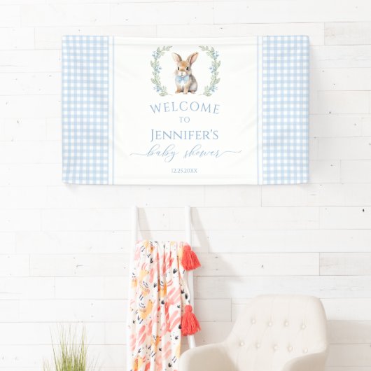 Schattige blauw Paashaas baby shower welkom Banner (Insitu)