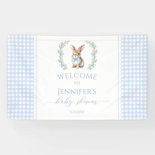 Schattige blauw Paashaas baby shower welkom Banner (Horizontaal)