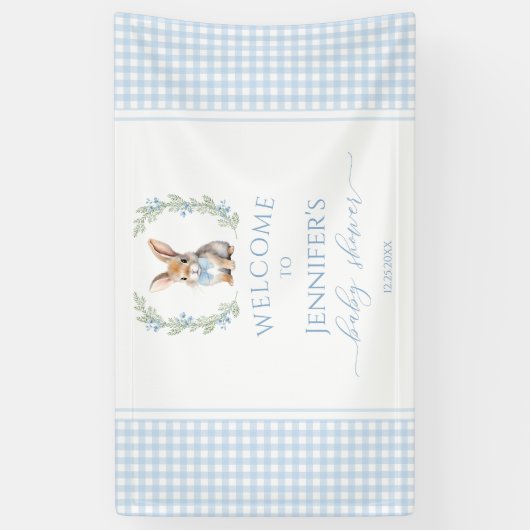 Schattige blauw Paashaas baby shower welkom Banner (Verticaal)