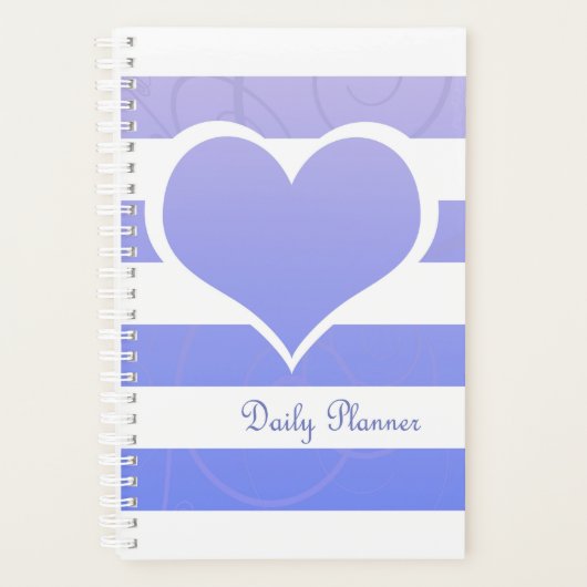 Schattige Blauw Pastel Hart Stripes Planner (Voorkant)