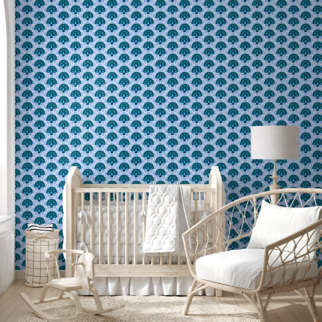 Schattige Blauw Peacock Herhaal Patroonbehang Behang (Kinderen)
