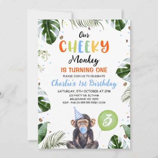 Schattige blauw Pet Onze brutale aap 1e verjaardag Kaart (Voorkant)