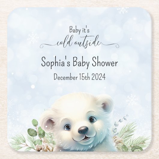 Schattige Blauw Polar Beer Winter Baby shower Kartonnen Onderzetters (Voorkant)