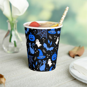Schattige Blauw Pompoen Ghost Halloween Pattern Papieren Bekers