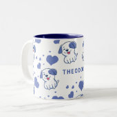 Schattige blauw puppy hart tweekleurige koffiemok (Voorkant links)