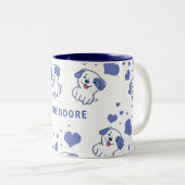 Schattige blauw puppy hart tweekleurige koffiemok (Voorkant rechts)