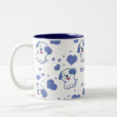 Schattige blauw puppy hart tweekleurige koffiemok (Links)