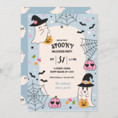Schattige Blauw RetroHalloween Feest Kaart (Voorkant / Achterkant)