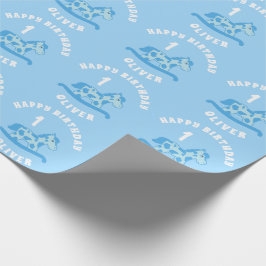 Schattige Blauw Rocking Horse Boy 1e Verjaardag Cadeaupapier