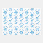 Schattige Blauw Rocking Horse Boy 1e Verjaardag Inpakpapier Vel (Voorkant)