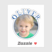 Schattige Blauw Rond Lijst Naam en Foto Kinder Sti Sticker (Vel)