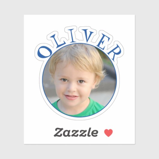 Schattige Blauw Rond Lijst Naam en Foto Kinder Sti Sticker (Vel)