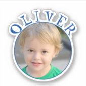 Schattige Blauw Rond Lijst Naam en Foto Kinder Sti Sticker (Voorkant)