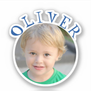 Schattige Blauw Rond Lijst Naam en Foto Kinder Sti Sticker
