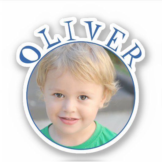 Schattige Blauw Rond Lijst Naam en Foto Kinder Sti Sticker (Voorkant)