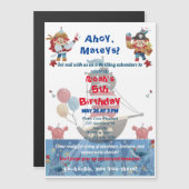 Schattige blauw & rood piraat thema magnetische uitnodiging (Voorkant / Achterkant)