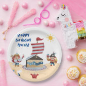 Schattige blauw & rood piraat thema papieren bordje (Feest)