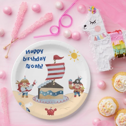 Schattige blauw & rood piraat thema papieren bordje (Feest)