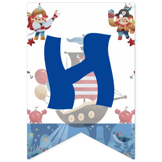 Schattige blauw & rood piraat thema vlaggetjes (Eerste vlag)