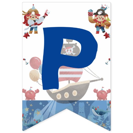 Schattige blauw & rood piraat thema vlaggetjes (Derde vlag)