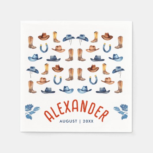 Schattige Blauw Rood Rodeo Paard Cowboy Waterverf Servet (Voorkant)