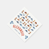 Schattige Blauw Rood Rodeo Paard Cowboy Waterverf  Servet (Hoek)