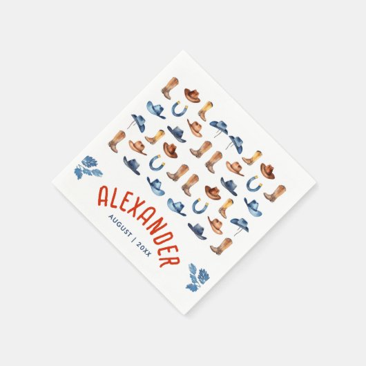 Schattige Blauw Rood Rodeo Paard Cowboy Waterverf  Servet (Hoek)