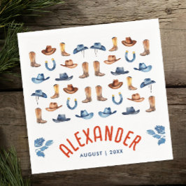 Schattige Blauw Rood Rodeo Paard Cowboy Waterverf  Servet