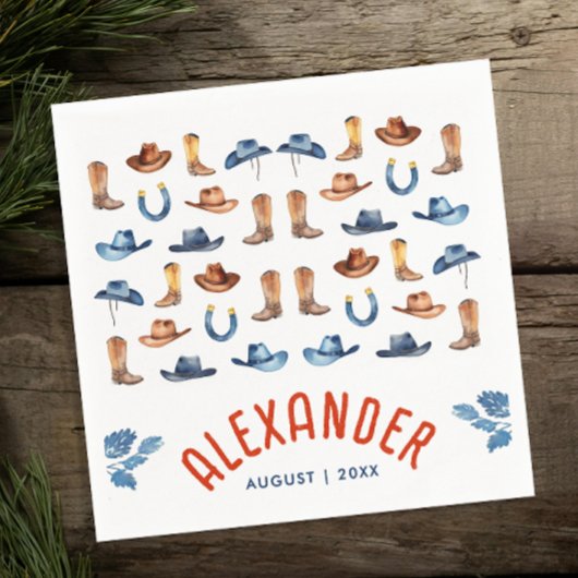 Schattige Blauw Rood Rodeo Paard Cowboy Waterverf  Servet