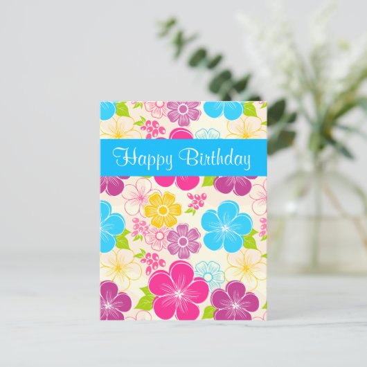 Schattige blauw roze en oranje Verjaardag Briefkaa Briefkaart (Staand voorkant)