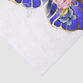 Schattige Blauw Roze Gouden Vlinder Bloemen Dank u Tissuepapier (Detail)