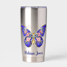 Schattige Blauw Roze Gouden Vlinder Bloemen Naam Geïsoleerde Drinkbeker