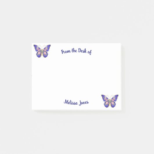 Schattige Blauw Roze Gouden Vlinder Bloemen Naam Post-it® Notes (Voorkant)