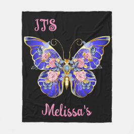 Schattige Blauw Roze Gouden Vlinder Bloemen Naam V Fleece Deken