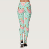 Schattige Blauw Roze Kip Bloemen Leggings (Achterkant)