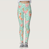 Schattige Blauw Roze Kip Bloemen Leggings (Voorkant)