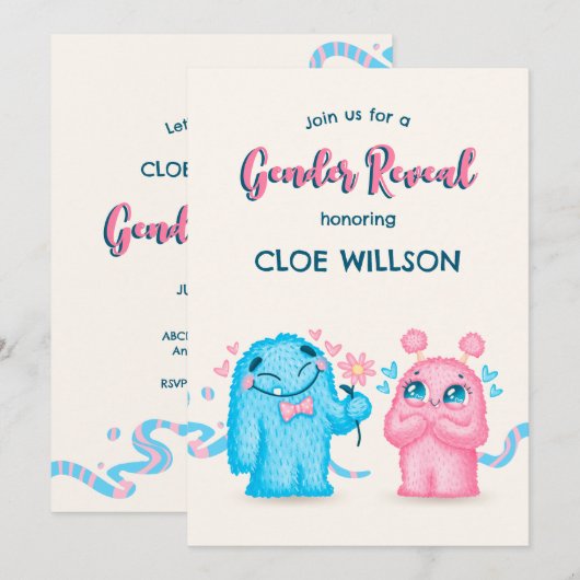 Schattige Blauw roze Monster geslacht onthullen ba Kaart (Voorkant / Achterkant)