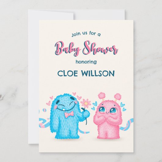 Schattige Blauw roze Monster geslacht onthullen ba Kaart (Voorkant)