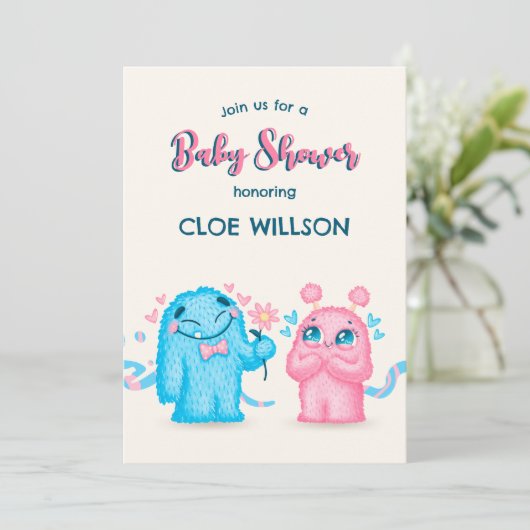 Schattige Blauw roze Monster geslacht onthullen ba Kaart (Staand voorkant)