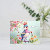 Schattige Blauw Roze Vogel Bloemen Briefkaart (Staand voorkant)