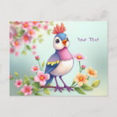 Schattige Blauw Roze Vogel Bloemen Briefkaart (Voorkant)