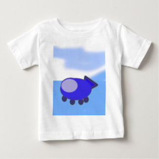 Schattige blauw ruimteschip op Franse blauwe wolke