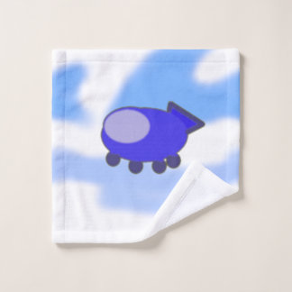 Schattige blauw ruimteschip op Franse blauwe wolke Bad Handdoek
