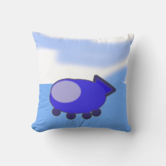 Schattige blauw ruimteschip op Franse blauwe wolke Kussen (Voorkant)