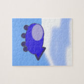 Schattige blauw ruimteschip op Franse blauwe wolke Legpuzzel (Horizontaal)