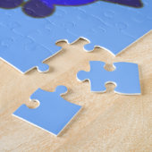 Schattige blauw ruimteschip op Franse blauwe wolke Legpuzzel (Zijkant)