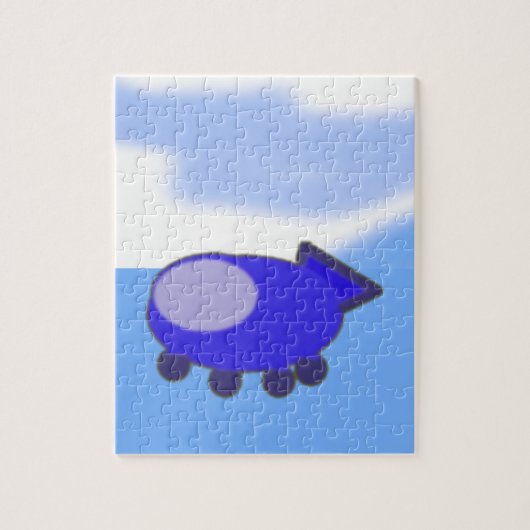 Schattige blauw ruimteschip op Franse blauwe wolke Legpuzzel (Verticaal)