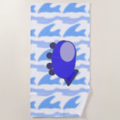 Schattige blauw ruimteschip op Waveworld Clouds Strandlaken (Voorkant)