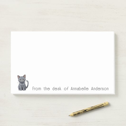 Schattige Blauw Russisch Kat Personaliseer Notitie Post-it® Notes (Op bureau)